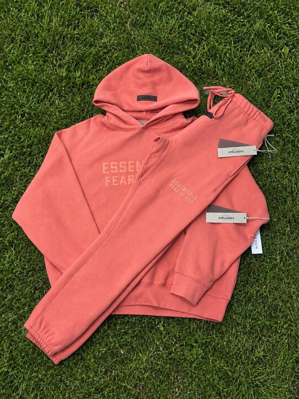 Essentials Fear Of God Coral Hoodie & Cuffed Sweatpants Set